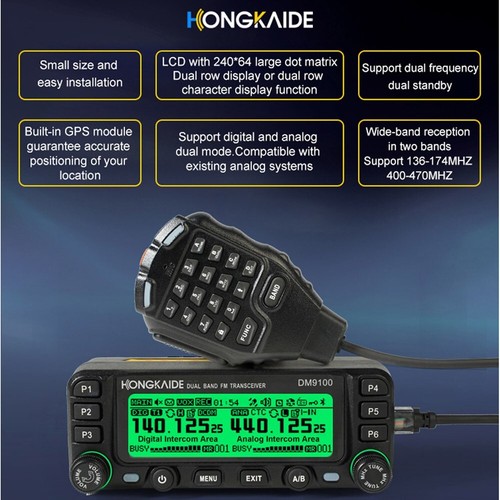 Hongkaide DM9100 DMR Digital Radio with GPS APRS Bluetooth VHF UHF Ham Radio - Afbeelding 2 van 9