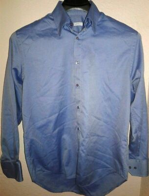 Men's Equilibrio Italia LS Geometric Stripes Shirt Size Medium Blues 100% Cotton