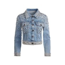 Alice Olivia NWT Embellished Nelson Denim Jacket in Size Small MSRP 895