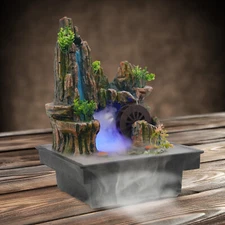 110V Square Desktop Fountains Waterfall Atomizer with LED Lights Indoor Decor