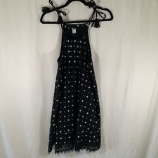 Old Navy Mini Dress Women's Small Black Floral Crotchet Trim Tassel Ties Tier
