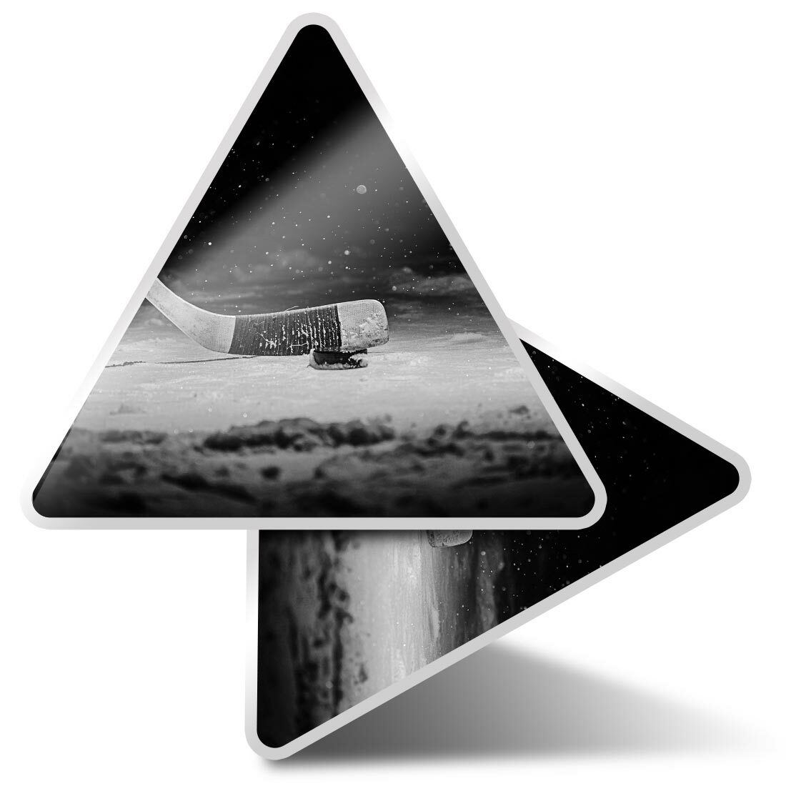 2 x Triangle Stickers 7.5cm - BW - Hockey Stick and Puck Ice Rink #39154