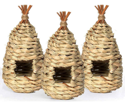 Bird Hand Woven House Hummingbird Canary Hut Straw Natural Hanging Birds 3 Pack