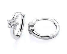 Sterling Silver 925 Simulated Diamond Star Huggie Hoop Earrings RHODIUM Finish