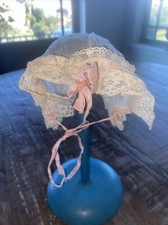 Antique doll Pink Organdy Hat Bonnet