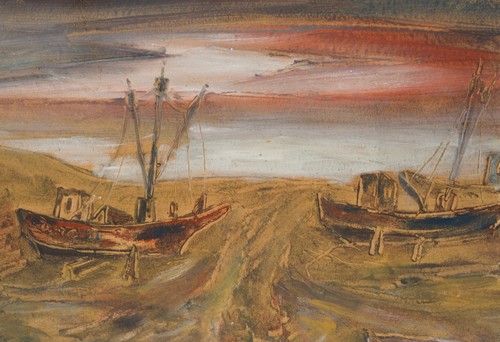Schiffe am Strand im Trockenen, Gouache Impressionismus Fisc Unbekannt (20.Jhd) - 第 1/4 張圖片