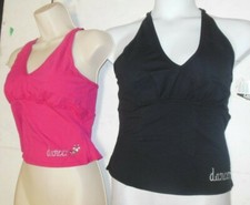 CrissCross Halter Double Strap Dance Top Nailheads Adult Sizes Black or Rasberry