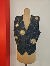 Vintage 80s Schmalor Muenchen Denim Vest Clocks M-L
