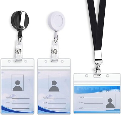 3-Pack Retractable Badge Holders with Lanyard - Waterproof ID Badge Reels for St