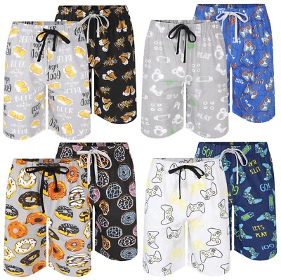 Herren 2er Pack Pyjama Shorts Neuheit Bier Spiel Donuts M bis 2XL Lounge Schlaf Shorts
