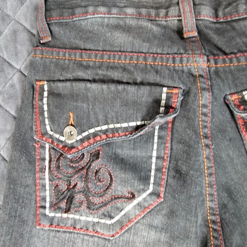 Chams Men's 27x14 Blue Denim Wide Leg Embroidered Pockets Shorts - Picture 9 of 9