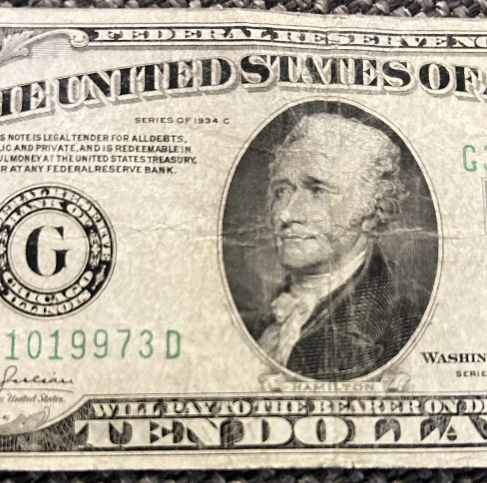 1934 C $10 Green Seal Federal Reserve Note 💵 Chicago Rare Bill Must Have🔥 - Image 3 of 4