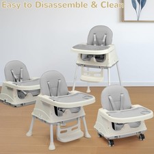 6-in-1 Baby High Chair, Portable Highchair 5-Point Safety Harness and Wheels