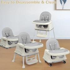 6-in-1 Baby High Chair, Portable Highchair 5-Point Safety Harness and Wheels