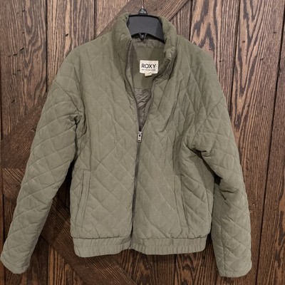 ROXY Women's PATH TO PARADISE Quilted Zip Jacket - Green Coat Small
