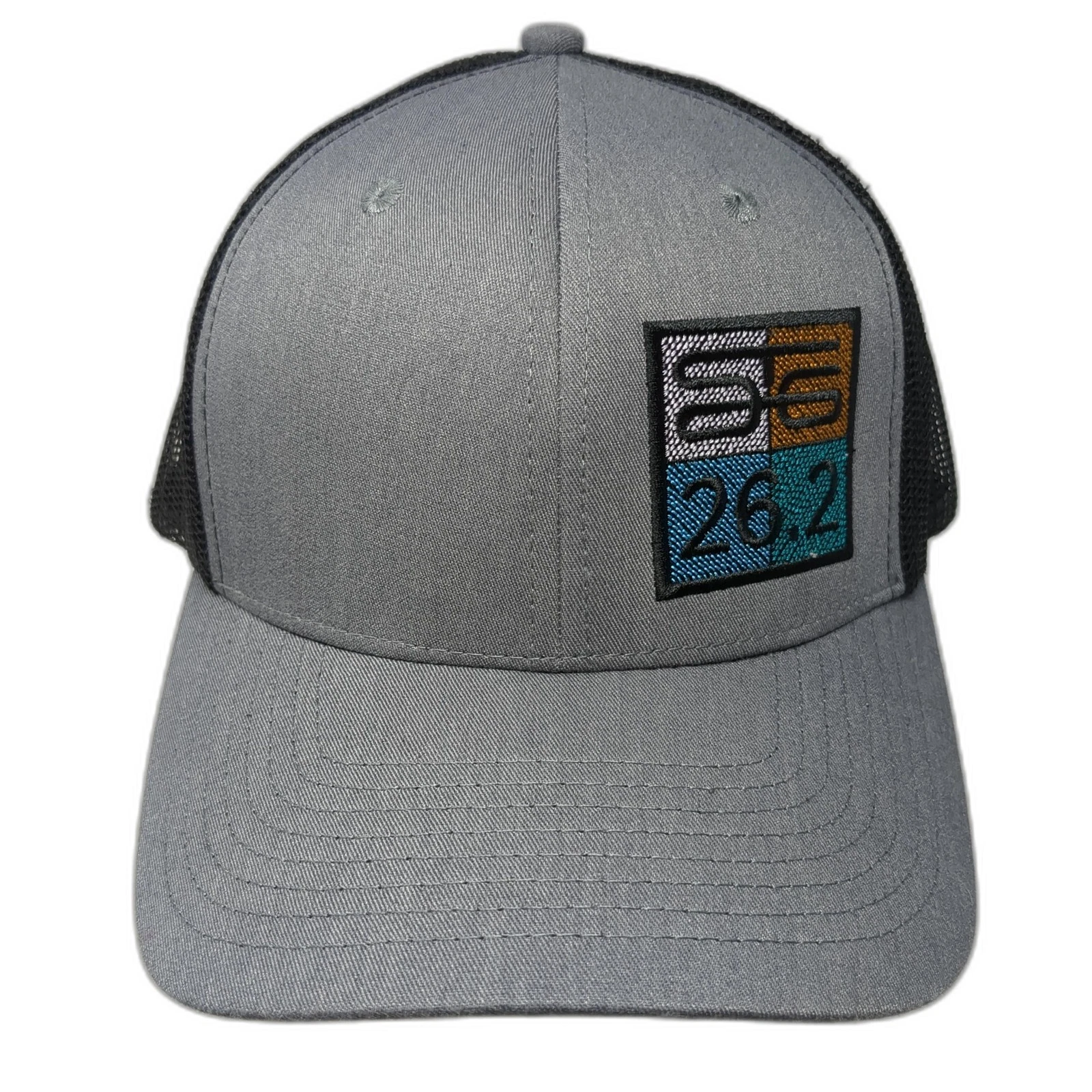 26.2 Snapback Mesh Back Trucker Hat Gray One Size Embroidered Logo