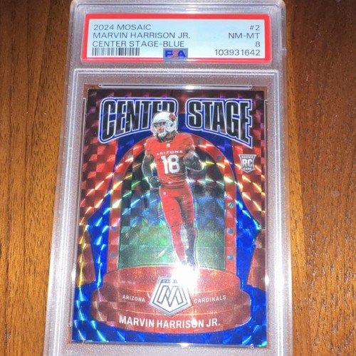 Panini Mosaic Center Stage Marvin Harrison Jr. Blue Prizm #2 PSA 8 2024