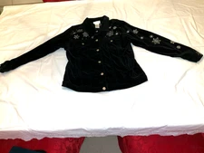 The Quacker Factory Velvet Jacket With Snowman Embroidered Womens Black Jacket M