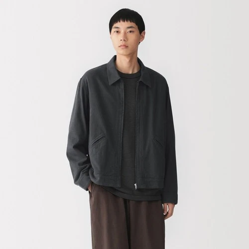 MUJI Mens 100% Cotton Flannel Zip Blouson Jacket Dark Gray XXS-XL - product listing photo