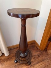 Antique Hand Turned Solid Oak Footed Base Plant Stand or Fern Stand