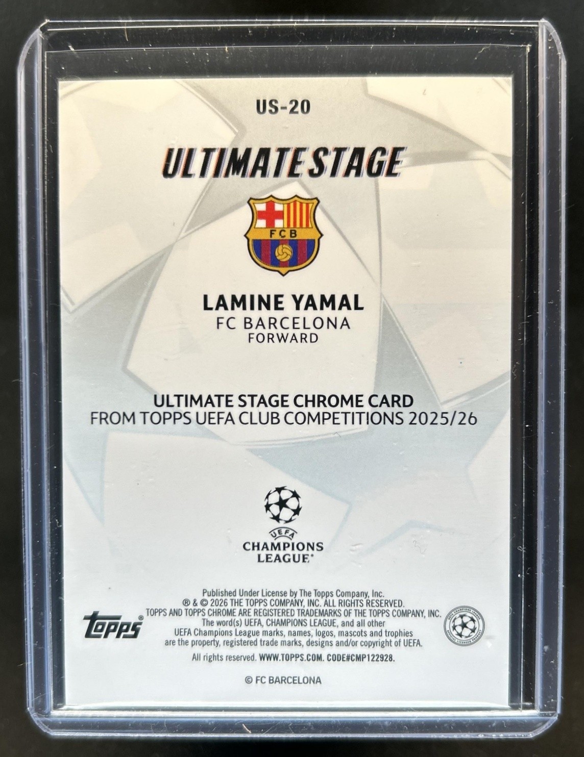 2025-26 Topps UEFA Lamine Yamal Ultimate Stage Chrome Aqua Refractor #/199 view 2