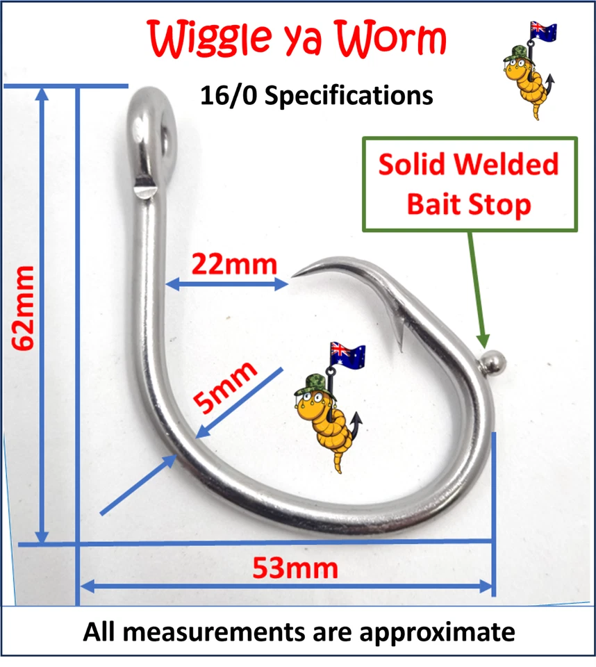 16/0 Stainless Steel Shark Hooks with Welded Bait Stops – 3, 9 or 18 Pack - image 3 of 4
