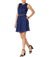 maison Jules Womens Crochet-Trim Fit & Flare Dress