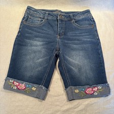 Wallflower Girl Denim Bermuda Shorts Size 16 With Floral Details