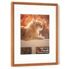 11X14 Picture Frame, Natural Solid Teak Wood Picture Frame with High Tempered...