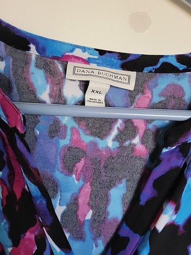 Dana Buchman Button up top Blouse Womens XXL Multi Print 3/4 Sleeves - Bild 2 von 3