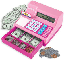 Learning Resources Pretend Play Calculator Cash Register Pink - 73 Pieces, Age