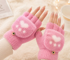 Women Winter Touchscreen Fingerless Warm Cute Cartoon Soft Texting Gloves