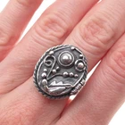 925 Sterling Vintage Modernist Floral Oxidized Locket / Poison Ring Size 6.5
