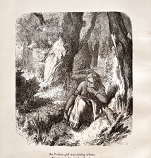 1871 William Cullen Bryant Wood Engraving Indian Girl's Lament Victorian F17B