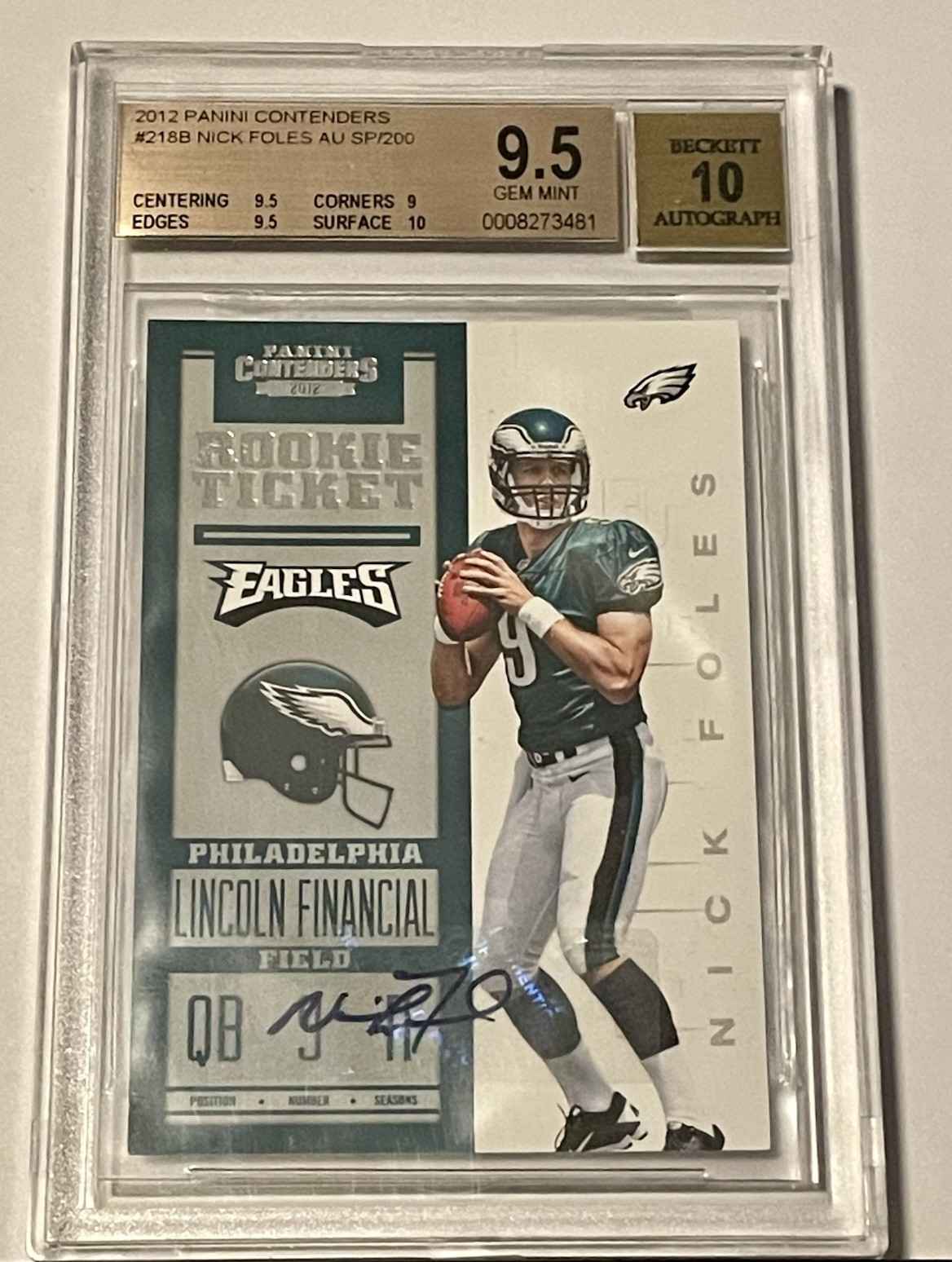 2012 Nick Foles Panini Contenders RC Ticket Variation Auto SP /200 BGS 9.5/10 🔥