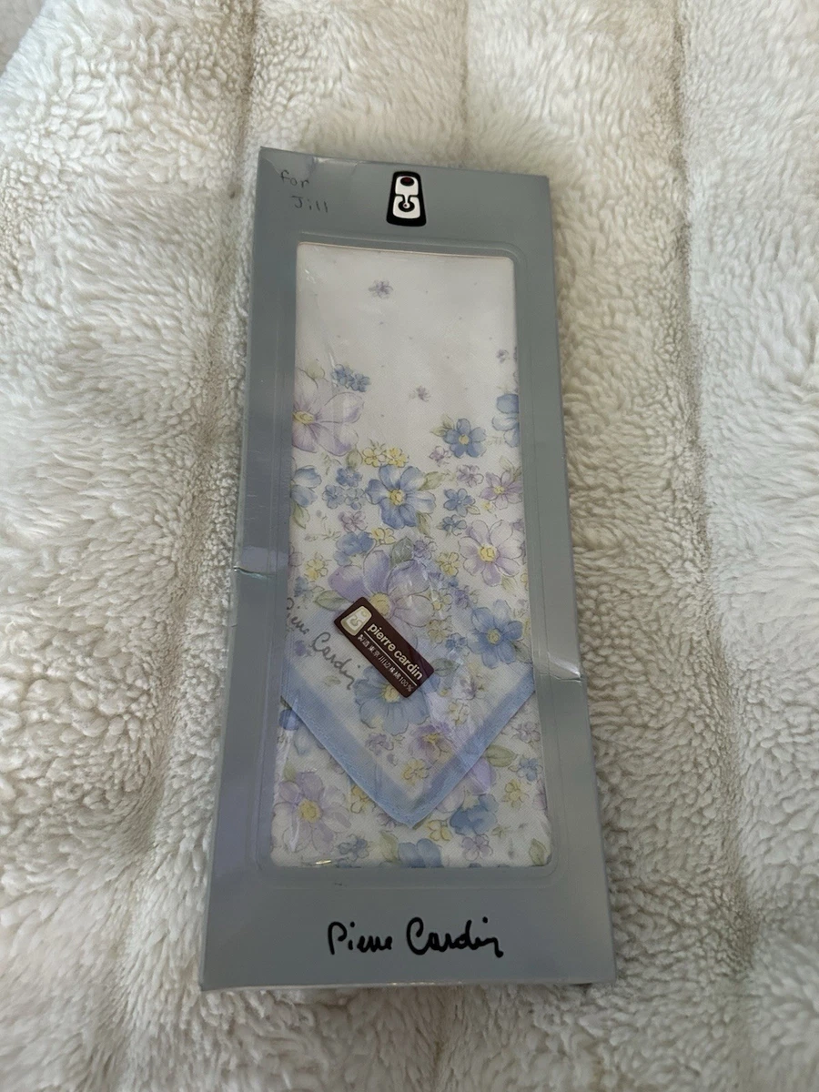 Vintage Pierre Cardin Handkerchief Floral Korea Japan Blue NIB