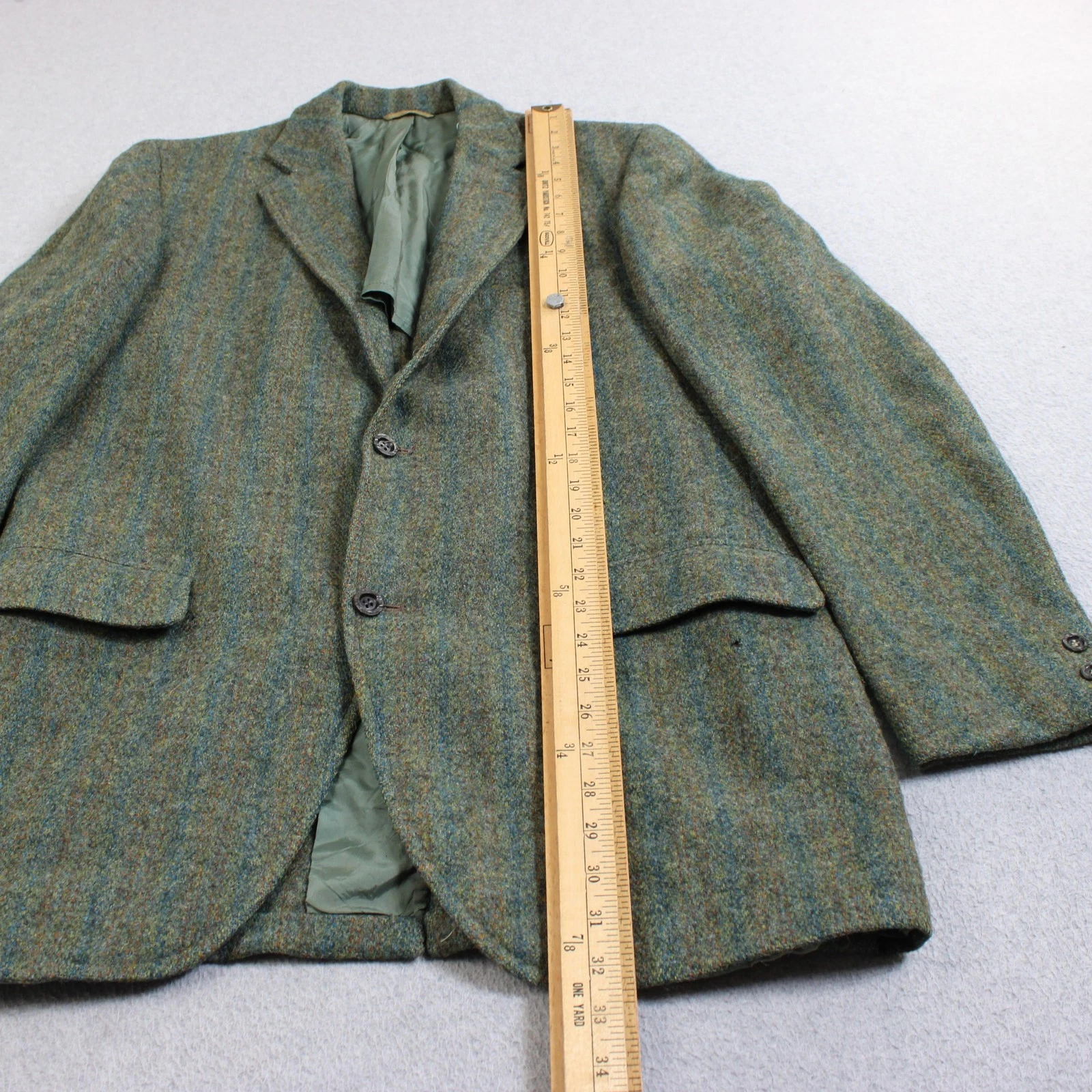 Vintage Harris Tweed Blazer Mens 42 Green Stripe Wool Sport Coat Heritage READ image 10