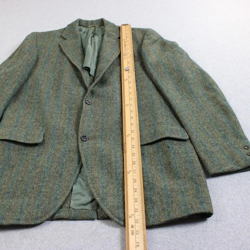 Vintage Harris Tweed Blazer Mens 42 Green Stripe Wool Sport Coat Heritage READ image 10