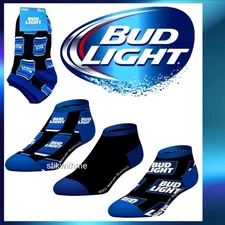 BUD LIGHT BEER CAN & LOGO SOCKS Low-Cut (3 PACK) Adult Shoe Size 6-13 NEW w/Tags