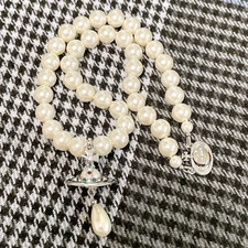Vivienne Westwood Orb Necklace Choker White 1 Row Drop Pearl with drawstring