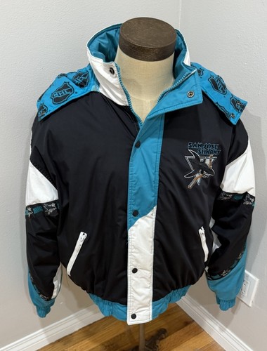 Vintage San Jose Sharks 1990s NHL Lined Hooded Pro Player Jacket Men L
