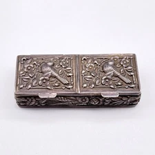 Vintage Bird Floral Repousse Double Sterling Silver Box