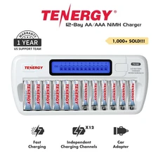 Tenergy TN160 12-Bay AA/AAA NiMH/NiCd LCD Smart Battery Charger