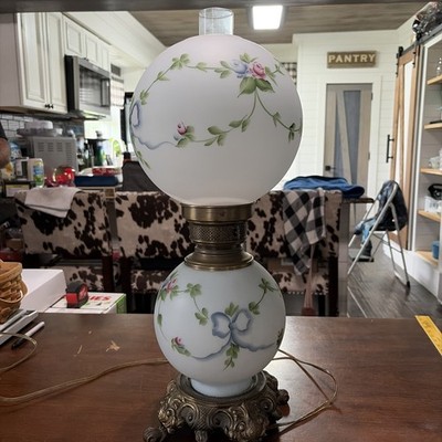 Vintage GWTW Double Ball Globe, 3 Way Light Victorian Banquet Parlor Lamp