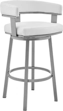 Cohen 30" Bar Height Swivel Bar Stool in Silver Finish with White Faux Leather