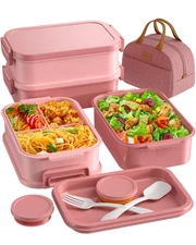 Adults Bento Lunch Box Set with Thermo Bag, 74oz Stackable Leak-proof 3-tiers...