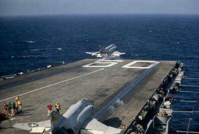 View F 4 Phantom VF 103 aircraft taking off flight deck USS Sarato- Old Photo