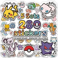 5 Sets Pokemon Stickers 56 Pcs Cute Anime Jap...