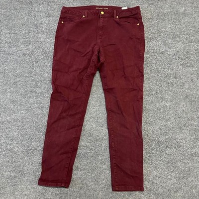Michael Kors Pants Womens Size 14 Burgundy Skinny Fit Gold Hardware Casual Chic
