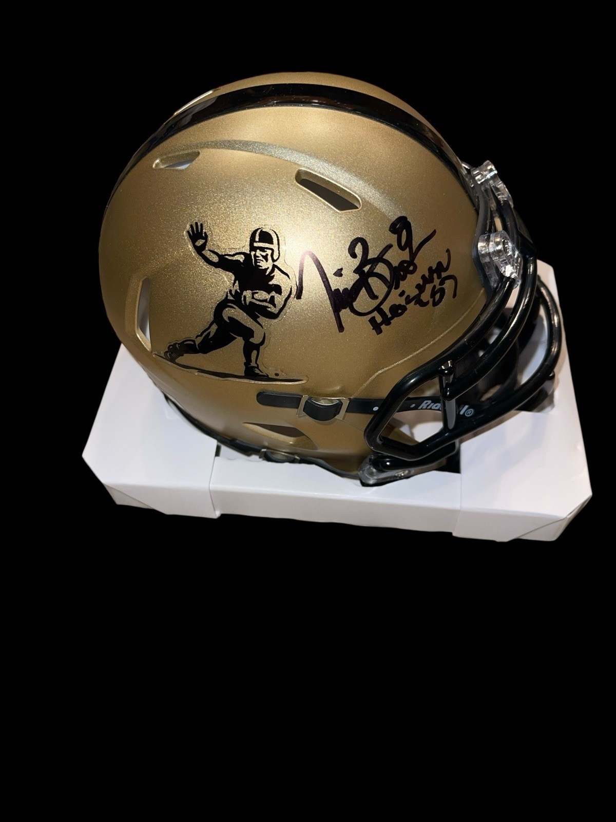 Tim Brown Autographed Signed Notre Dame Fighting Irish HEISMAN TROPHY SPEED MINI HELMET NOTRE DAME WR RAIDERS FANATICS 